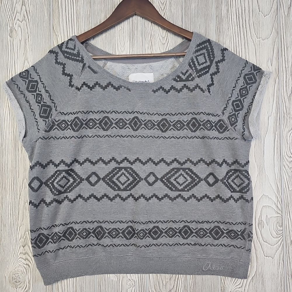 Aeropostale Aztec Print Knit Sweater Junior XXL Gray Lightweight Casual Pullover